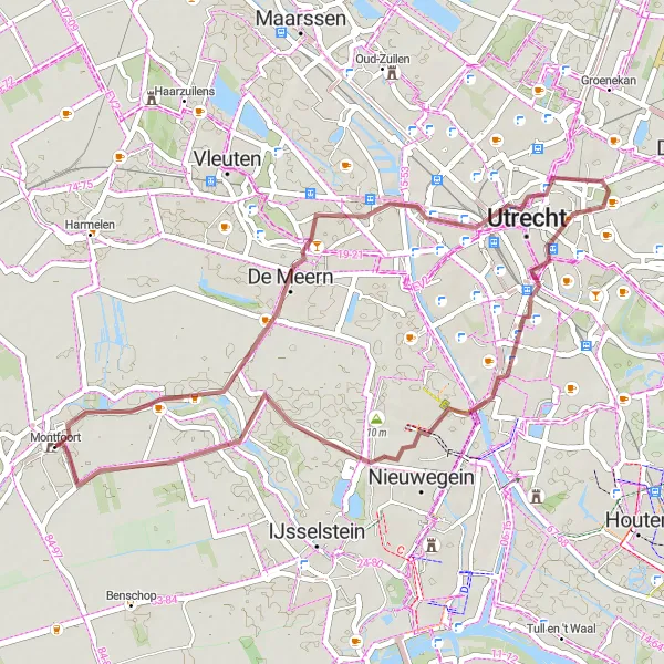 Miniatuurkaart van de fietsinspiratie "Gravelroute Montfoort en omgeving" in Utrecht, Netherlands. Gemaakt door de Tarmacs.app fietsrouteplanner