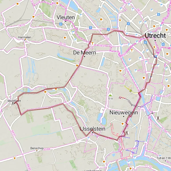 Map miniature of "Rural Gravel Escape" cycling inspiration in Utrecht, Netherlands. Generated by Tarmacs.app cycling route planner