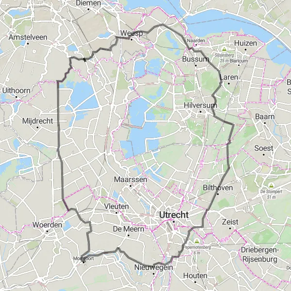 Map miniature of "Meadows and Castles" cycling inspiration in Utrecht, Netherlands. Generated by Tarmacs.app cycling route planner