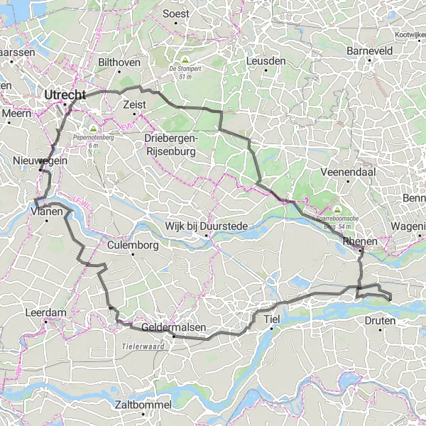 Map miniature of "Nieuwegein to Begraafplaats Kovelswade" cycling inspiration in Utrecht, Netherlands. Generated by Tarmacs.app cycling route planner
