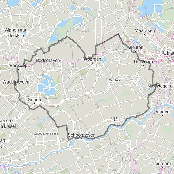 Map miniature of "The Lopik Loop" cycling inspiration in Utrecht, Netherlands. Generated by Tarmacs.app cycling route planner