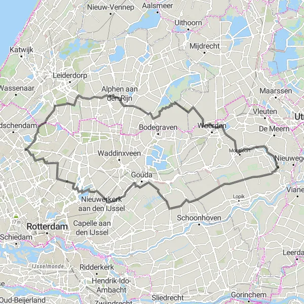 Miniatuurkaart van de fietsinspiratie "Fietsen langs de Hollandse wateren" in Utrecht, Netherlands. Gemaakt door de Tarmacs.app fietsrouteplanner