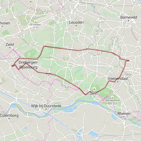 Map miniature of "Odijk Veenendaal Adventure" cycling inspiration in Utrecht, Netherlands. Generated by Tarmacs.app cycling route planner