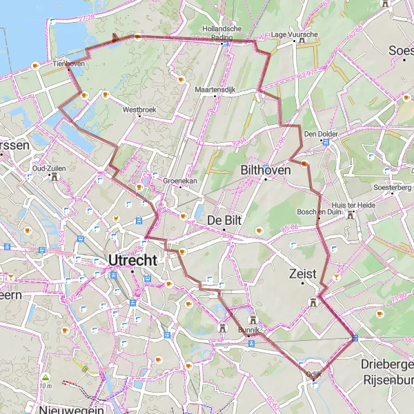 Map miniature of "Odijk Tienhoven Circuit" cycling inspiration in Utrecht, Netherlands. Generated by Tarmacs.app cycling route planner