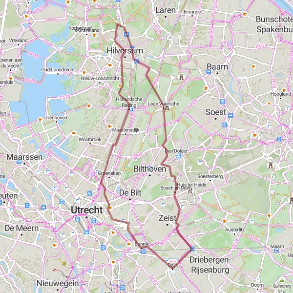 Map miniature of "Odijk Hilversum Scenic Loop" cycling inspiration in Utrecht, Netherlands. Generated by Tarmacs.app cycling route planner