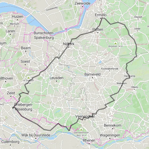 Map miniature of "Veluwe Loop" cycling inspiration in Utrecht, Netherlands. Generated by Tarmacs.app cycling route planner