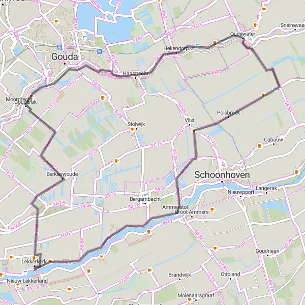 Miniatuurkaart van de fietsinspiratie "Fietsen rond Oudewater en omgeving" in Utrecht, Netherlands. Gemaakt door de Tarmacs.app fietsrouteplanner