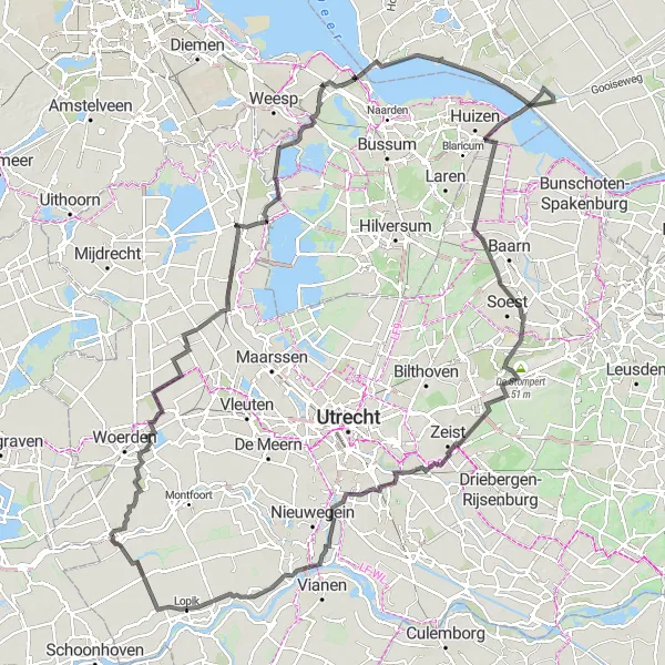 Miniatuurkaart van de fietsinspiratie "Panoramische fietstocht rond Linschoten" in Utrecht, Netherlands. Gemaakt door de Tarmacs.app fietsrouteplanner