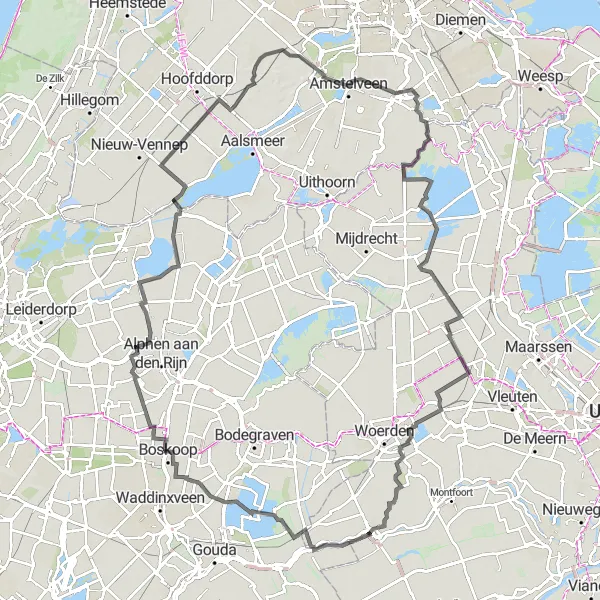 Map miniature of "Amstel River and Lakes Loop" cycling inspiration in Utrecht, Netherlands. Generated by Tarmacs.app cycling route planner
