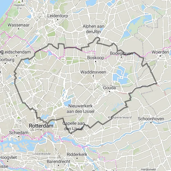 Map miniature of "Nature and Windmills" cycling inspiration in Utrecht, Netherlands. Generated by Tarmacs.app cycling route planner