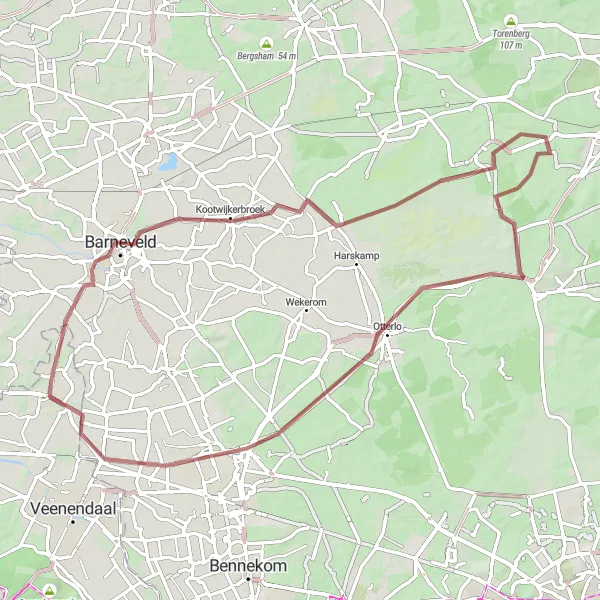 Miniatuurkaart van de fietsinspiratie "Graveltocht over de Veluwe" in Utrecht, Netherlands. Gemaakt door de Tarmacs.app fietsrouteplanner