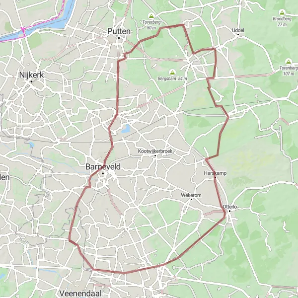 Miniatuurkaart van de fietsinspiratie "Gravelroute Voorthuizen - Ede" in Utrecht, Netherlands. Gemaakt door de Tarmacs.app fietsrouteplanner