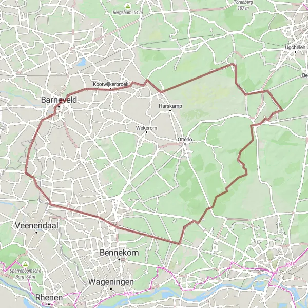 Map miniature of "The Gravel Adventure through Forests and Valleys" cycling inspiration in Utrecht, Netherlands. Generated by Tarmacs.app cycling route planner
