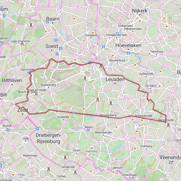 Map miniature of "Woudenberg - Leusden - Zeist Route" cycling inspiration in Utrecht, Netherlands. Generated by Tarmacs.app cycling route planner