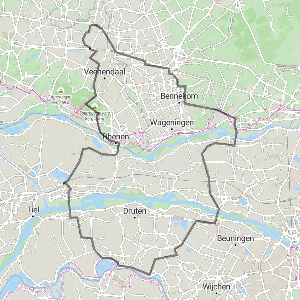 Miniatuurkaart van de fietsinspiratie "Utrechtse Vallei en Betuwe Fietstocht" in Utrecht, Netherlands. Gemaakt door de Tarmacs.app fietsrouteplanner