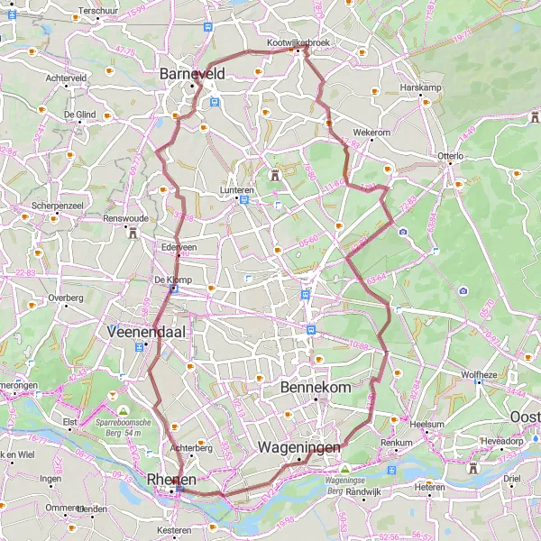 Map miniature of "Gravel Ride through De Klomp and Grebbeberg" cycling inspiration in Utrecht, Netherlands. Generated by Tarmacs.app cycling route planner