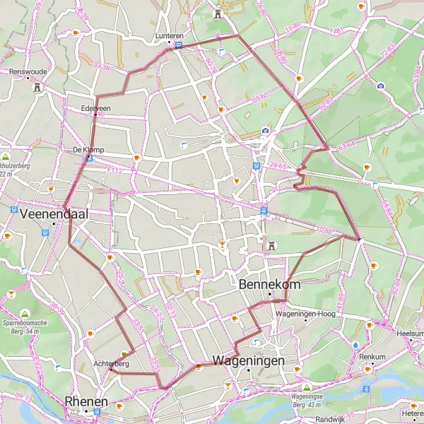 Map miniature of "Scenic Road Ride to Wageningen and Achterberg" cycling inspiration in Utrecht, Netherlands. Generated by Tarmacs.app cycling route planner