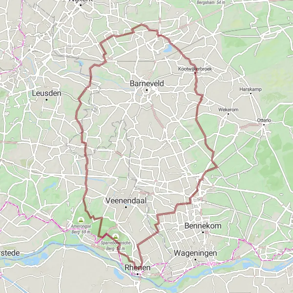 Map miniature of "Gravel Adventure through Sparreboomsche Berg and Appel" cycling inspiration in Utrecht, Netherlands. Generated by Tarmacs.app cycling route planner
