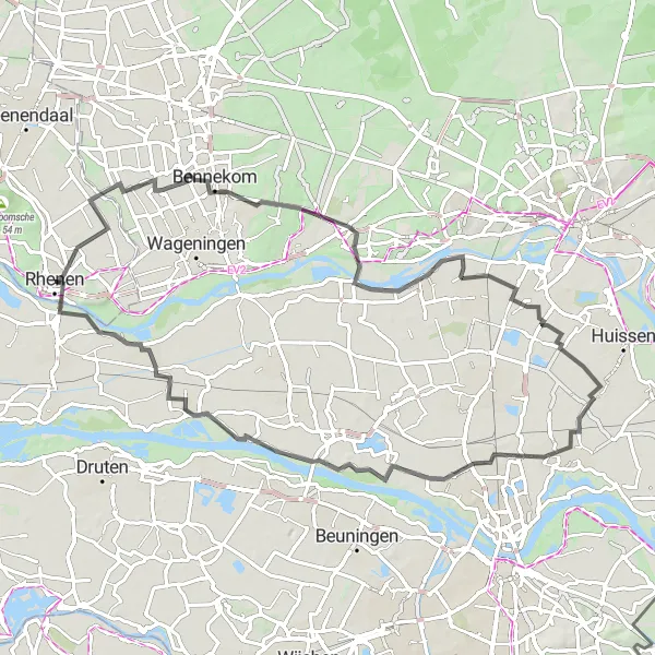 Miniatuurkaart van de fietsinspiratie "Rondje Rhenen en omgeving" in Utrecht, Netherlands. Gemaakt door de Tarmacs.app fietsrouteplanner