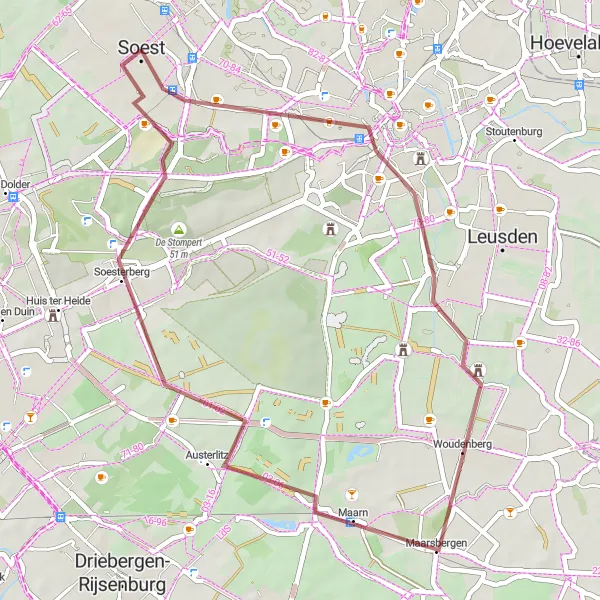 Map miniature of "Nature and Heritage Gravel Ride" cycling inspiration in Utrecht, Netherlands. Generated by Tarmacs.app cycling route planner