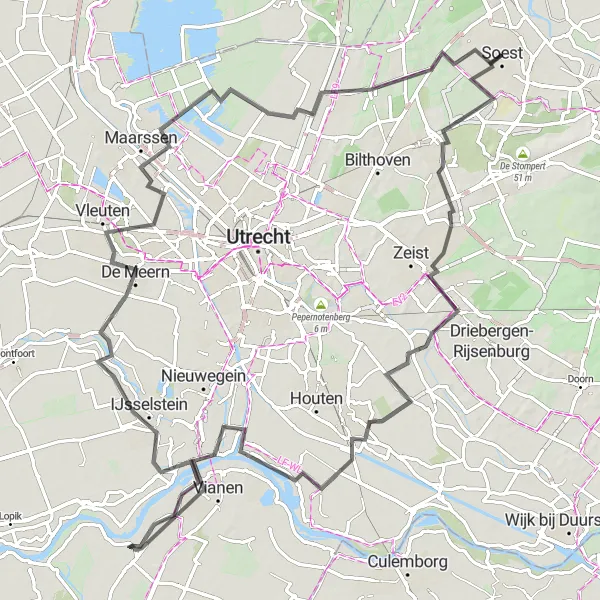 Map miniature of "The Zeist Expedition" cycling inspiration in Utrecht, Netherlands. Generated by Tarmacs.app cycling route planner