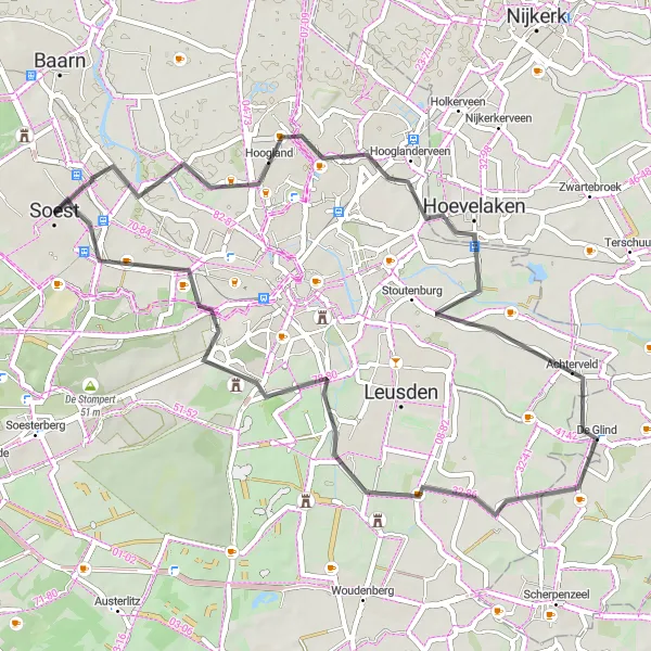 Map miniature of "The Southern Exploration" cycling inspiration in Utrecht, Netherlands. Generated by Tarmacs.app cycling route planner