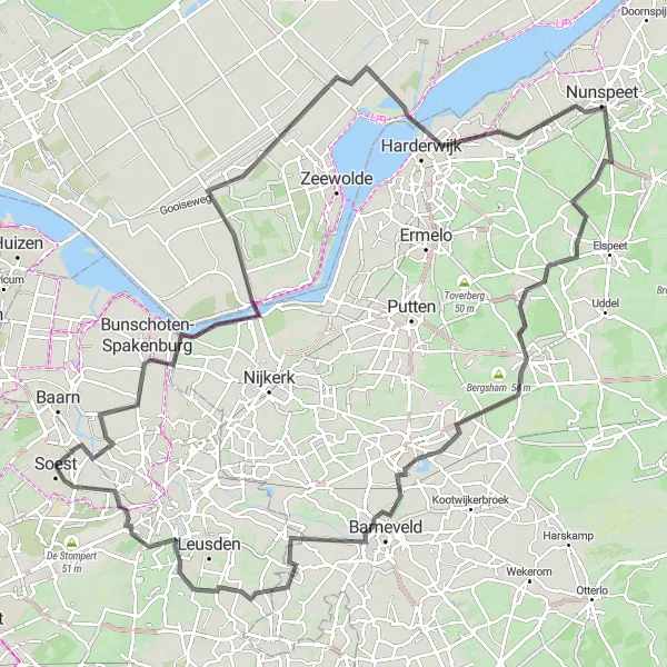 Miniatuurkaart van de fietsinspiratie "Wegroute vanuit Soest naar Barneveld" in Utrecht, Netherlands. Gemaakt door de Tarmacs.app fietsrouteplanner