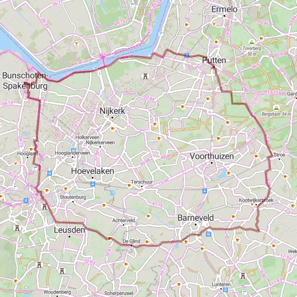 Map miniature of "Nijkerkernauw and Surroundings" cycling inspiration in Utrecht, Netherlands. Generated by Tarmacs.app cycling route planner