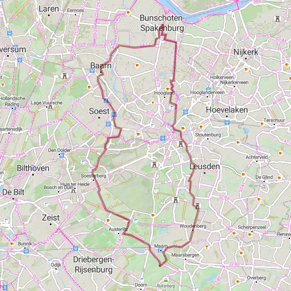 Map miniature of "Huize Randenbroek and Soesterberg Gravel Adventure" cycling inspiration in Utrecht, Netherlands. Generated by Tarmacs.app cycling route planner