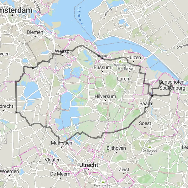 Map miniature of "The Royal Road to Waver" cycling inspiration in Utrecht, Netherlands. Generated by Tarmacs.app cycling route planner