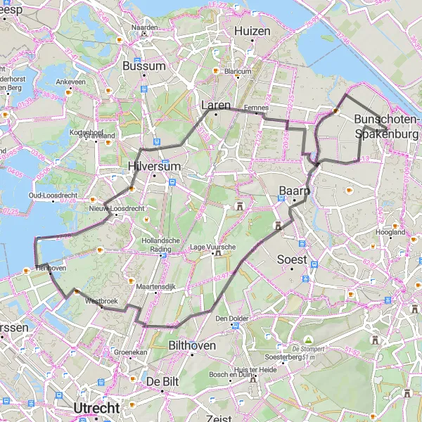 Map miniature of "Soestdijk and Beyond" cycling inspiration in Utrecht, Netherlands. Generated by Tarmacs.app cycling route planner