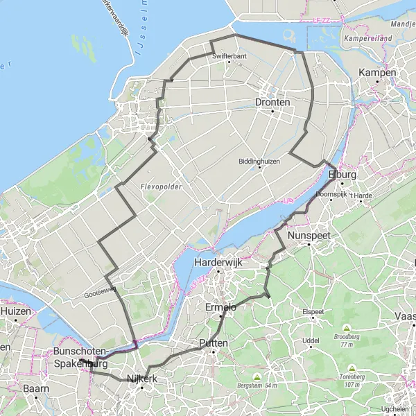 Miniatuurkaart van de fietsinspiratie "Langs het water en door de bossen van Nijkerk naar Holk" in Utrecht, Netherlands. Gemaakt door de Tarmacs.app fietsrouteplanner