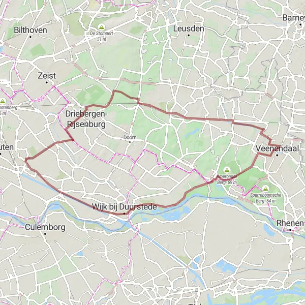 Miniatuurkaart van de fietsinspiratie "Gravelroute naar Emminkhuizerberg en 't Goy" in Utrecht, Netherlands. Gemaakt door de Tarmacs.app fietsrouteplanner