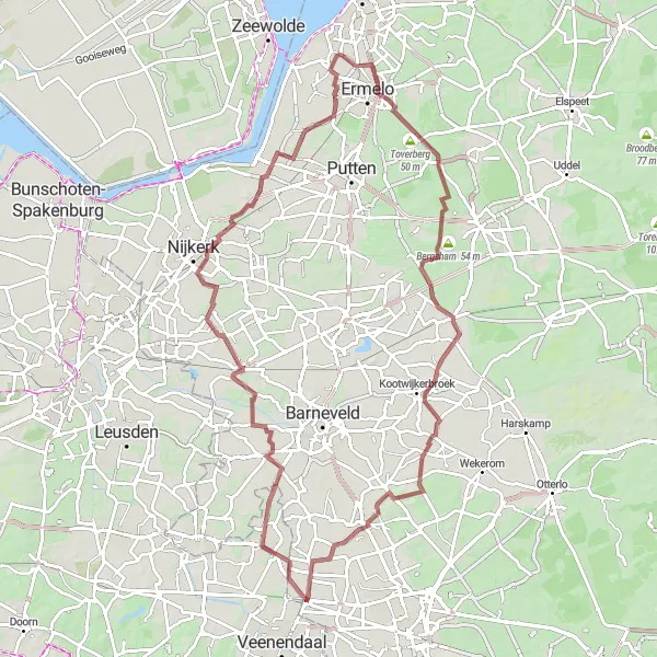 Map miniature of "Golden Woods Gravel Loop" cycling inspiration in Utrecht, Netherlands. Generated by Tarmacs.app cycling route planner