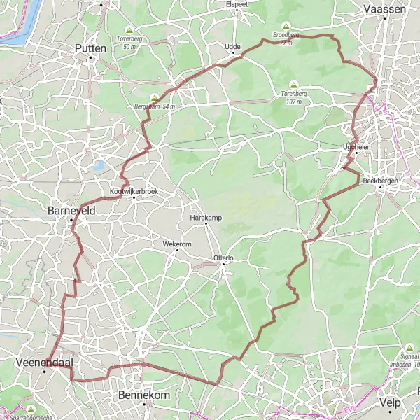 Miniatuurkaart van de fietsinspiratie "Graveltocht naar Paleis het Loo en Kasteel Hoekelum" in Utrecht, Netherlands. Gemaakt door de Tarmacs.app fietsrouteplanner