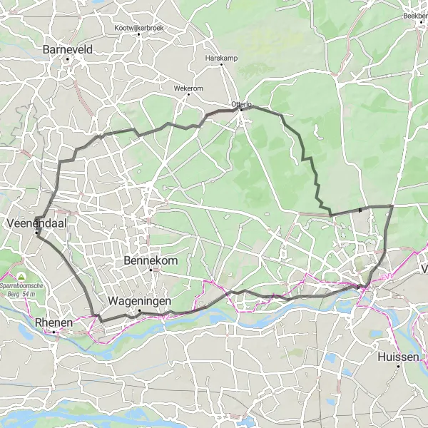 Map miniature of "Wageningen Loop" cycling inspiration in Utrecht, Netherlands. Generated by Tarmacs.app cycling route planner