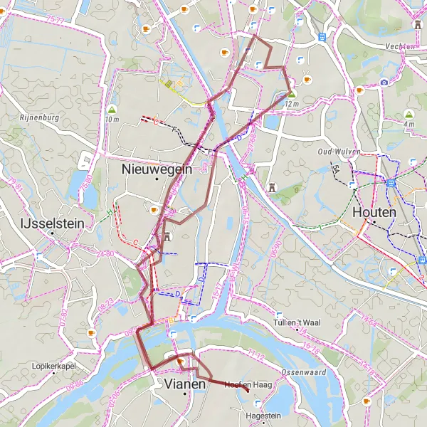 Miniatuurkaart van de fietsinspiratie "Gravelroute van Vianen naar Hagestein" in Utrecht, Netherlands. Gemaakt door de Tarmacs.app fietsrouteplanner