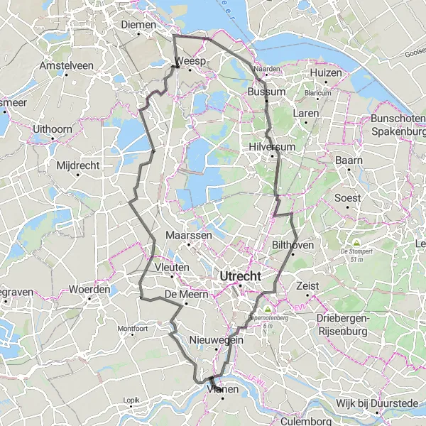 Map miniature of "Countryside Delights" cycling inspiration in Utrecht, Netherlands. Generated by Tarmacs.app cycling route planner