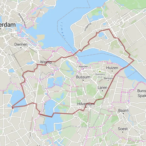 Miniatuurkaart van de fietsinspiratie "Rondje Abcoude en Hilversum" in Utrecht, Netherlands. Gemaakt door de Tarmacs.app fietsrouteplanner