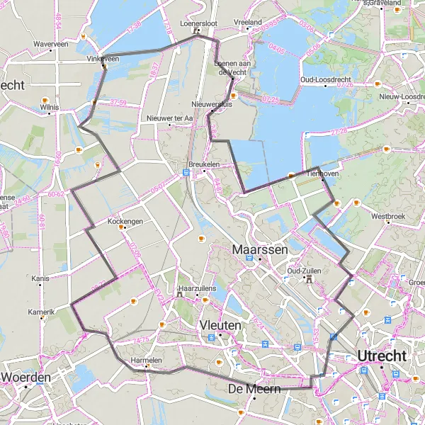 Map miniature of "Riverside Delights" cycling inspiration in Utrecht, Netherlands. Generated by Tarmacs.app cycling route planner