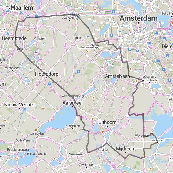 Miniatuurkaart van de fietsinspiratie "Mijdrecht en Amstel Route" in Utrecht, Netherlands. Gemaakt door de Tarmacs.app fietsrouteplanner