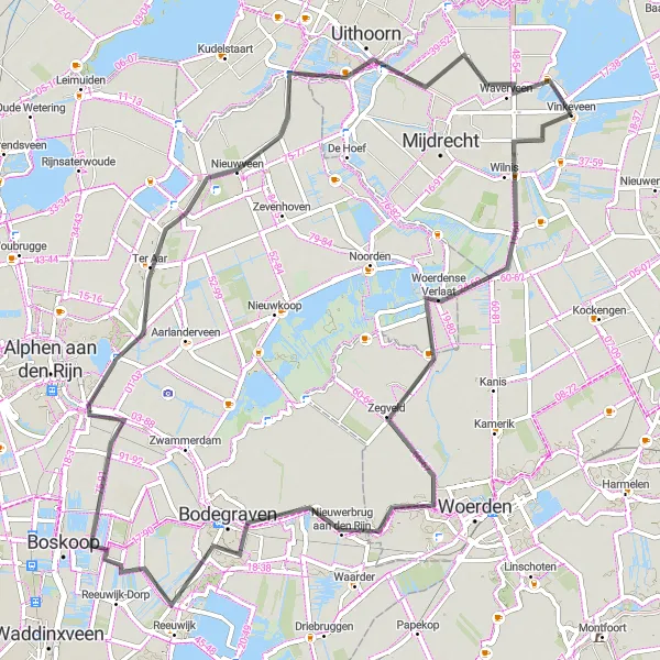 Miniatuurkaart van de fietsinspiratie "Wilnis en Zegveld Route" in Utrecht, Netherlands. Gemaakt door de Tarmacs.app fietsrouteplanner