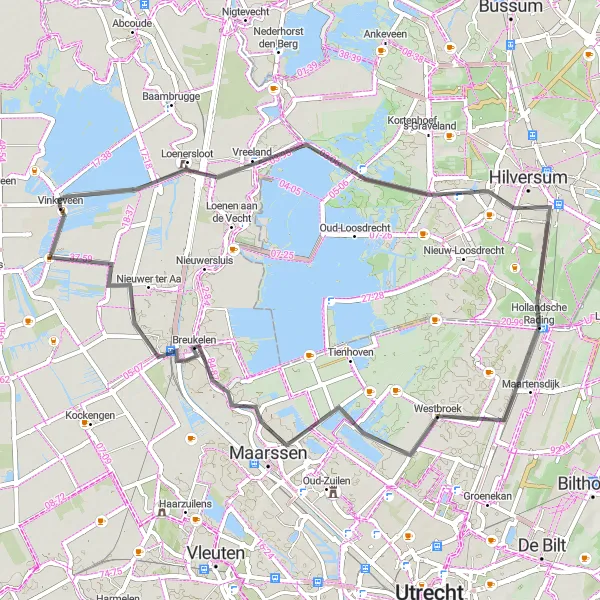 Miniatuurkaart van de fietsinspiratie "Loenersloot en Hilversum Route" in Utrecht, Netherlands. Gemaakt door de Tarmacs.app fietsrouteplanner