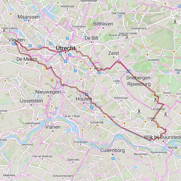 Map miniature of "Vleuten - Gravel Adventure" cycling inspiration in Utrecht, Netherlands. Generated by Tarmacs.app cycling route planner