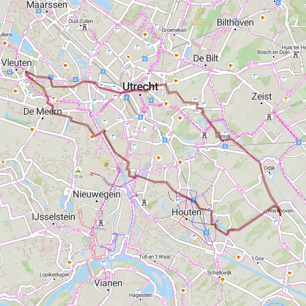 Miniatuurkaart van de fietsinspiratie "Gravelroute rond Werkhoven naar Beverweerd" in Utrecht, Netherlands. Gemaakt door de Tarmacs.app fietsrouteplanner