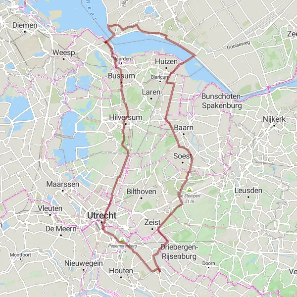 Map miniature of "The Gravel Discovery" cycling inspiration in Utrecht, Netherlands. Generated by Tarmacs.app cycling route planner