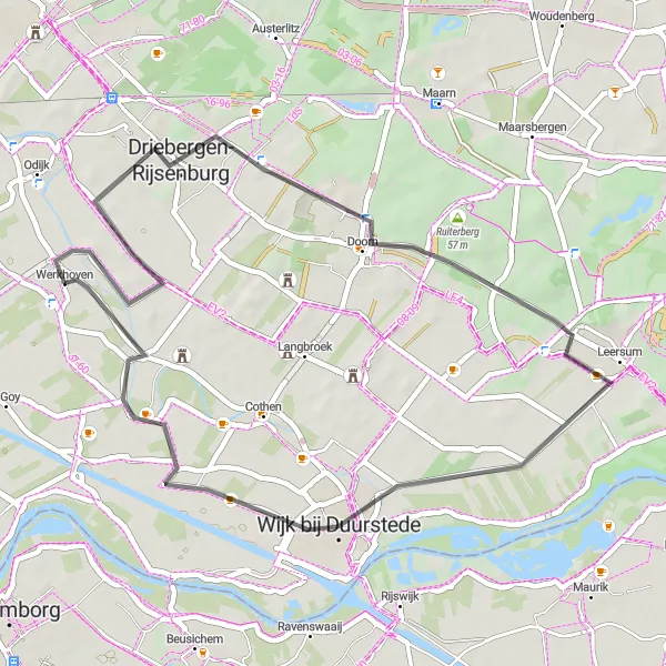 Map miniature of "The Road Escape" cycling inspiration in Utrecht, Netherlands. Generated by Tarmacs.app cycling route planner