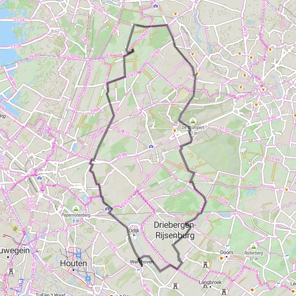 Miniatuurkaart van de fietsinspiratie "Herfsttocht langs de Utrechtse Heuvelrug" in Utrecht, Netherlands. Gemaakt door de Tarmacs.app fietsrouteplanner