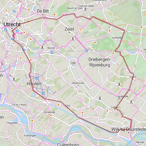 Miniatuurkaart van de fietsinspiratie "Gravelavontuur rond Wijk bij Duurstede" in Utrecht, Netherlands. Gemaakt door de Tarmacs.app fietsrouteplanner