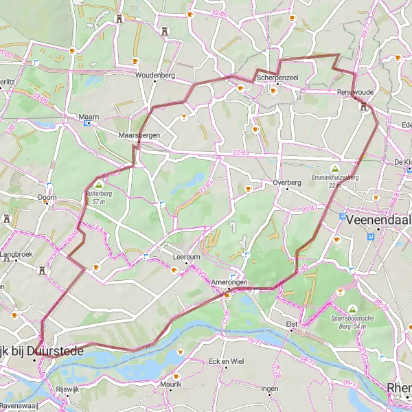 Miniatuurkaart van de fietsinspiratie "Wijk bij Duurstede - Kasteel Amerongen - Amerongse Berg" in Utrecht, Netherlands. Gemaakt door de Tarmacs.app fietsrouteplanner